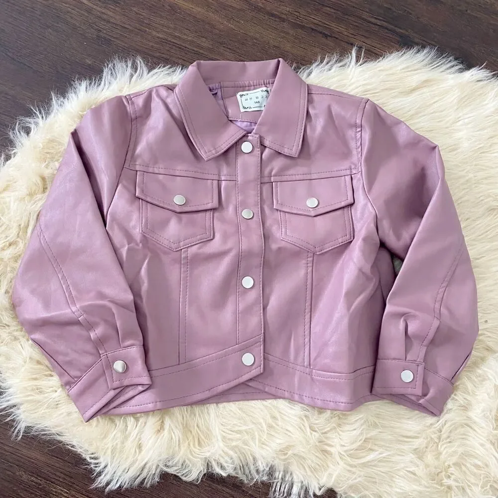 Berry Purple Mauve Faux Leather Kids Girls Jacket 10 / M (CN 140)